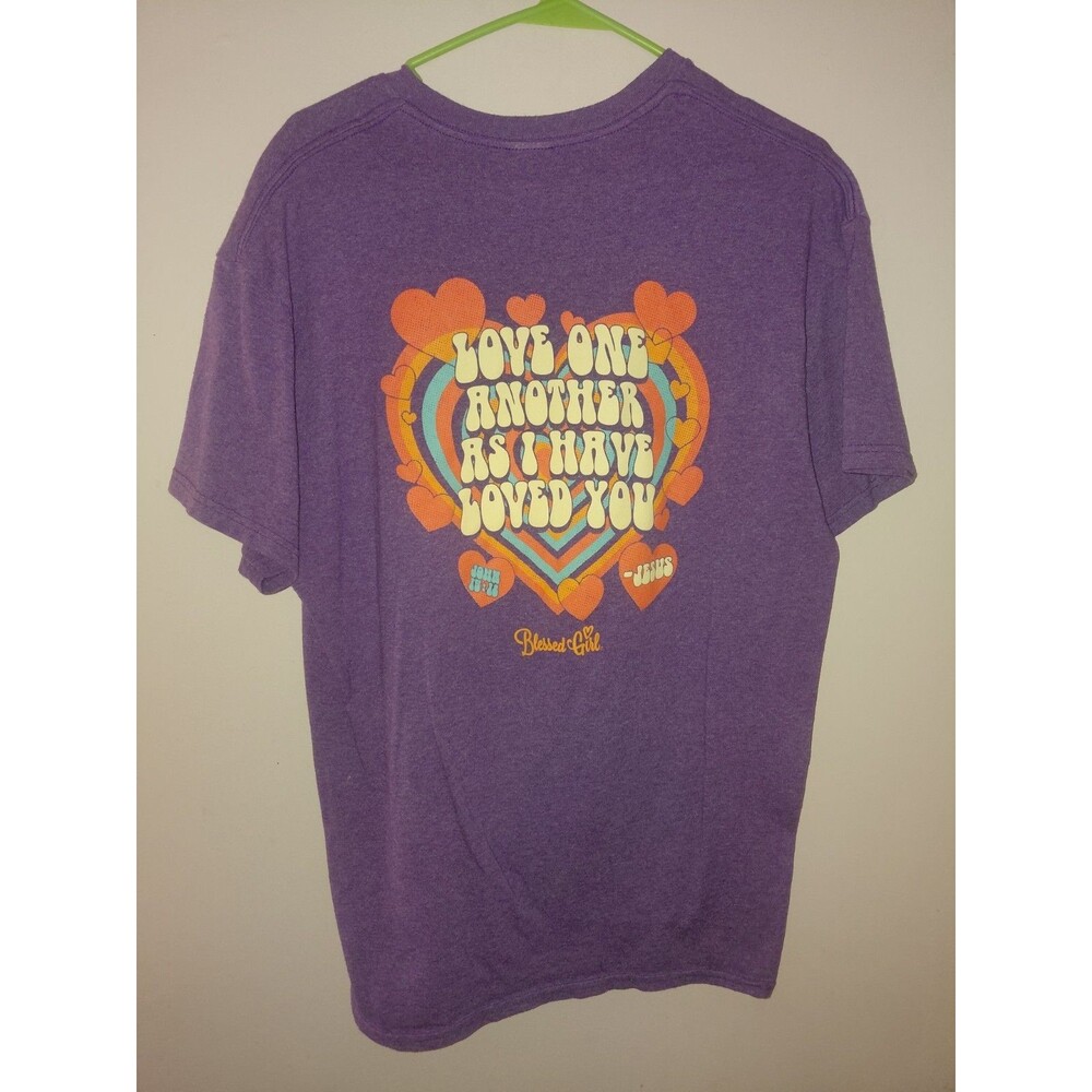 Blessed Girl T-Shirt Womens L Purple Love One Another Christian Jesus Verse